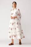 Umbar_White Cotton Crepe Mandarin Collar Embroidered Dress  _Online_at_Aza_Fashions