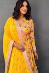 Masaba_Yellow Raw Silk Candy Swirl Print Angrakha Culotte Set_at_Aza_Fashions