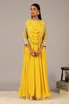 Buy_Nidhika Shekhar_Yellow Georgette Silk Lining Shantoon Round Draped Anarkali Gown _at_Aza_Fashions