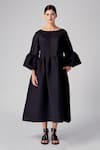 Buy_Rajesh Pratap Singh_Black Cotton Plain Boat Neck Hamira Dress  _at_Aza_Fashions