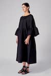 Shop_Rajesh Pratap Singh_Black Cotton Plain Boat Neck Hamira Dress  _Online_at_Aza_Fashions