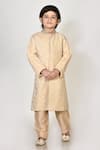Buy_Petite Pomme_Beige Handloom Cotton, Silk Embroidery Sherwani And Pant Set _at_Aza_Fashions