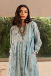 Buy_Payal Pratap_Blue Embroidered Cotton Silk Dress _Online_at_Aza_Fashions