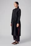 Buy_Rajesh Pratap Singh_Black Viscose Kataan Plain Shirt Collar Vira Pintuck Dress _Online_at_Aza_Fashions