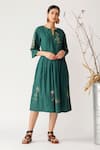 Buy_Payal Pratap_Green Cotton Notched Embroidered Dress  _at_Aza_Fashions