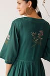 Shop_Payal Pratap_Green Cotton Notched Embroidered Dress  _Online_at_Aza_Fashions