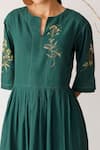 Payal Pratap_Green Cotton Notched Embroidered Dress  _at_Aza_Fashions