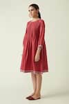 Payal Pratap_Maroon Cotton Handloom Round Crimini Smocked Dress  _Online_at_Aza_Fashions