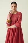 Buy_Payal Pratap_Maroon Cotton Handloom Round Crimini Smocked Dress  _Online_at_Aza_Fashions