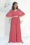 Buy_Taavare_Pink Georgette V Neck Embroidered Kurta And Palazzo Set _at_Aza_Fashions