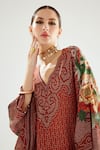 Rajdeep Ranawat_Orange Silk Floral V Neck Verusha Kaftan  _at_Aza_Fashions