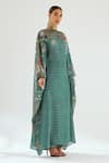 Buy_Rajdeep Ranawat_Green Silk Printed Geometric Straight Aayat Kimono Kaftan _Online_at_Aza_Fashions