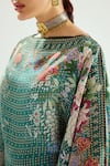 Shop_Rajdeep Ranawat_Green Silk Printed Geometric Straight Aayat Kimono Kaftan _Online_at_Aza_Fashions