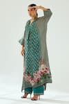 Buy_Rajdeep Ranawat_Green Silk Printed Geometric V Neck Banera Kimono Tunic _Online_at_Aza_Fashions