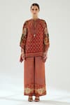 Rajdeep Ranawat_Orange Silk Floral Mandarin Collar Ramona Poncho Tunic _Online_at_Aza_Fashions