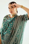 Shop_Rajdeep Ranawat_Green Silk Geometric Bias Cowl Neck Montijo Kaftan Tunic _Online_at_Aza_Fashions