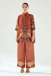 Rajdeep Ranawat_Orange Silk Floral Shirt Collar Maizah Tunic _Online_at_Aza_Fashions