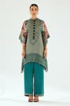 Rajdeep Ranawat_Green Silk Geometric Band Collar Majnu Poncho Tunic _Online_at_Aza_Fashions