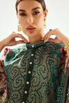 Shop_Rajdeep Ranawat_Green Silk Geometric Band Collar Majnu Poncho Tunic _Online_at_Aza_Fashions