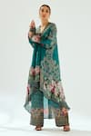 Shop_Rajdeep Ranawat_Green Silk Floral Patterns V Neck Aarvi Tunic  _Online_at_Aza_Fashions