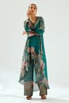 Rajdeep Ranawat_Green Silk Floral Patterns V Neck Aarvi Tunic  _at_Aza_Fashions