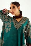 Buy_Rajdeep Ranawat_Green Silk Floral Patterns V Neck Aarvi Tunic  