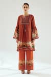 Rajdeep Ranawat_Orange Silk Floral Round Pankti Tunic  _Online_at_Aza_Fashions