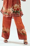 Rajdeep Ranawat_Orange Satin Printed Floral Permaz And Geometric Pant _at_Aza_Fashions