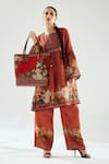 Shop_Rajdeep Ranawat_Orange Satin Printed Floral Permaz And Geometric Pant _Online_at_Aza_Fashions