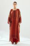 Rajdeep Ranawat_Orange Silk Floral Round Ichika Geometric And Pattern Tunic _Online_at_Aza_Fashions