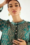 Shop_Rajdeep Ranawat_Green Silk Geometric Round Band Flared Pattern Tunic _Online_at_Aza_Fashions