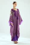 Buy_Rajdeep Ranawat_Purple Silk Floral V Neck Olivia Kaftan Tunic  _Online_at_Aza_Fashions