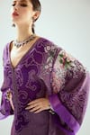 Rajdeep Ranawat_Purple Silk Floral V Neck Olivia Kaftan Tunic  _at_Aza_Fashions