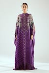 Rajdeep Ranawat_Purple Silk Geometric Band Collar Dakota Floral Pattern Kaftan _Online_at_Aza_Fashions