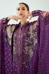Shop_Rajdeep Ranawat_Purple Silk Geometric Band Collar Dakota Floral Pattern Kaftan _Online_at_Aza_Fashions