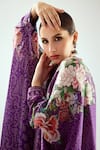 Rajdeep Ranawat_Purple Silk Geometric Band Collar Dakota Floral Pattern Kaftan _at_Aza_Fashions