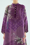 Rajdeep Ranawat_Purple Silk Geometric Band Collar Navya Draped Tunic _at_Aza_Fashions