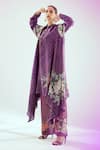 Shop_Rajdeep Ranawat_Purple Silk Geometric Band Collar Navya Draped Tunic _Online_at_Aza_Fashions