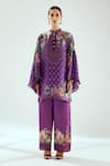 Rajdeep Ranawat_Purple Silk Printed Geometric Round Band Collar Nylla Tunic _Online_at_Aza_Fashions