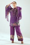 Buy_Rajdeep Ranawat_Purple Silk Printed Geometric Round Band Collar Nylla Tunic _Online_at_Aza_Fashions