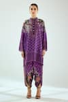 Rajdeep Ranawat_Purple Satin Printed Floral Mandarin Collar Reza Tunic  _Online_at_Aza_Fashions