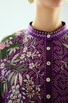 Shop_Rajdeep Ranawat_Purple Satin Printed Floral Mandarin Collar Reza Tunic  _Online_at_Aza_Fashions