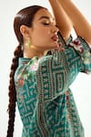 Shop_Rajdeep Ranawat_Green Silk Geometric Round Band Ghazala Floral And Pattern Tunic _Online_at_Aza_Fashions