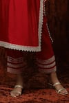 Shop_Shikhar Sharma_Red Silk Chanderi Embroidered Pearl Leaf Neck Kurta Pant Set _Online_at_Aza_Fashions