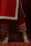 Shop Shikhar Sharma Red Silk Chanderi Embroidered Pearl Leaf Neck Kurta Pant Set Online at Aza Fashions Shop_Shikhar Sharma_Red Silk Chanderi Embroidered Pearl Leaf Neck Kurta Pant Set _Online_at_Aza_Fashions