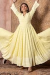 Shop_Monk & Mei_Yellow Rayon Embroidered V Neck Falak Sunshine Anarkali _Online_at_Aza_Fashions