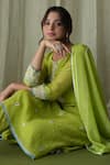 Shop_Kanika Sharma_Green Kurta Chanderi Silk Embroidered Pearl Round Pant Set_Online_at_Aza_Fashions