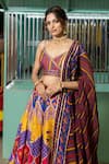 Shop_Irrau By Samir Mantri_Multi Color Organza, Denim Embroidery, Sequins, Gota Printed Panel Lehenga Set _Online_at_Aza_Fashions