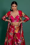 Shop_Varun Bahl_Fuchsia Chanderi Floral Print Anarkali Jacket And Pant Set_Online_at_Aza_Fashions
