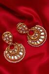 Just Shradhas Gold Plated Diamonds, Pearls Kundan Chandbali Earrings at Aza Fashions Just Shradhas_Gold Plated Diamonds, Pearls Kundan Chandbali Earrings _at_Aza_Fashions